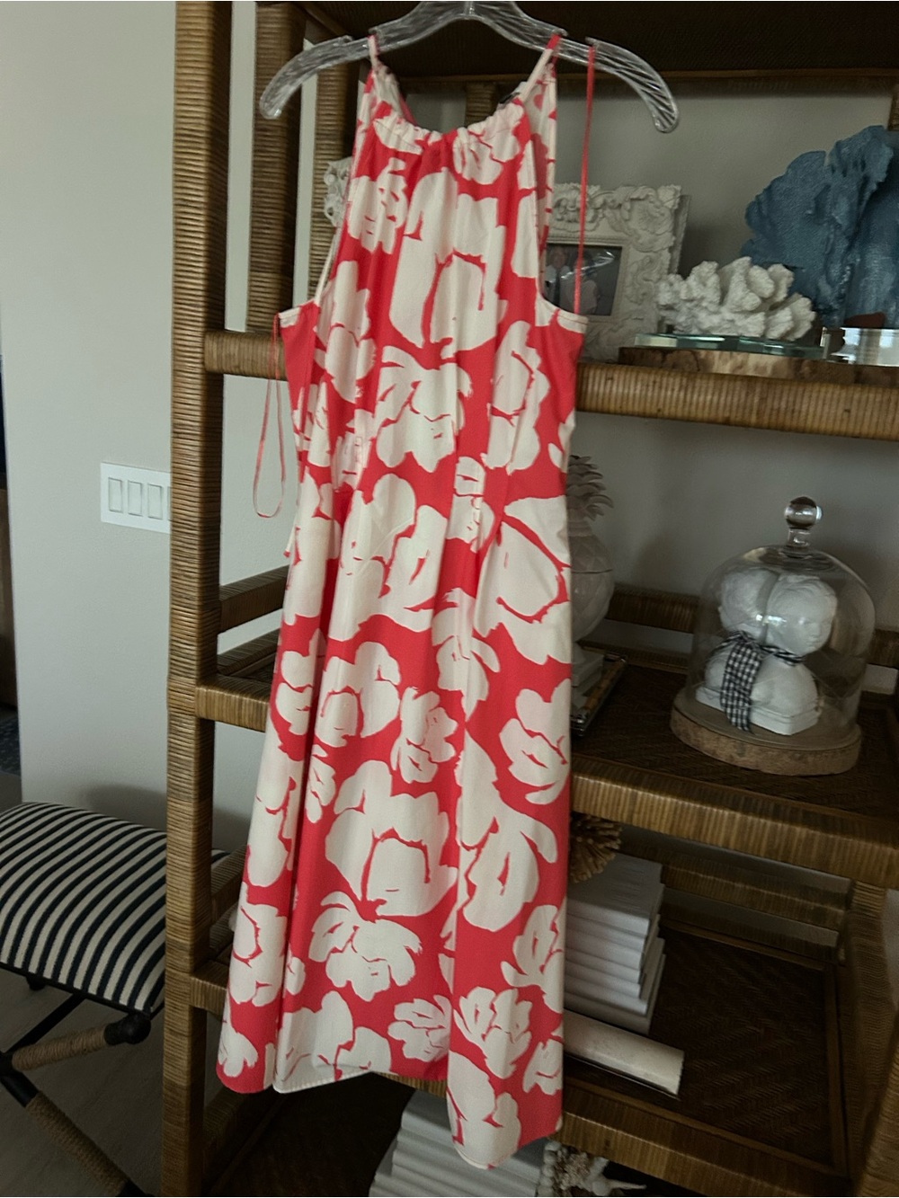 Banana Republic Coral and Cream Floral Halter Maxi Dress